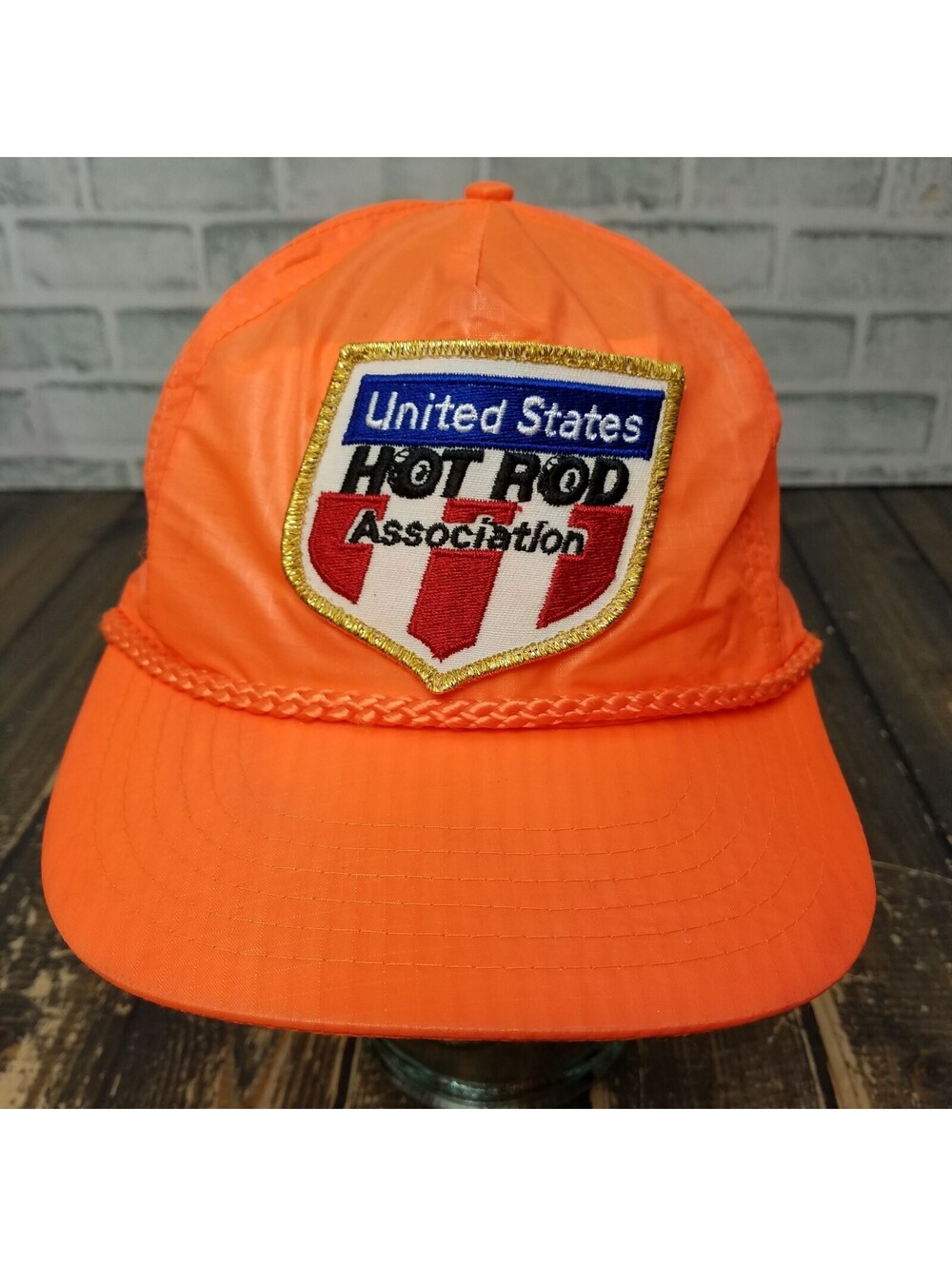 Vintage US HOT ROD ASSOCIATION Orange Color Snapback Hat Cap Designer Headwear